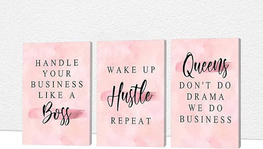 Office Wall Art-3 Panel Motivational Art, Inspirational Quotes Canvas for Home Office Wall Decor, Positive Quote Art, Entrepreneur Words Poster Frame 12'x24'x3Pcs