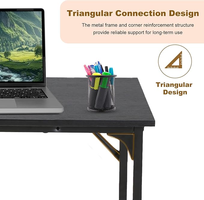 NChanmar 32 Inch Computer Desk, Office Desk Gaming Desk with Metal Frame, Writing Workstation for Home Office, Space Saving Computer Table for Small Space (Black) 31x19.6x29