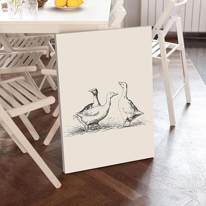 Framed Vintage Duck Canvas Wall Art Minimalist Abstract Animal Picture for Wall Decor Antique Vintage Painting Farmhouse Wall Decor Country Farm Animal Artwork for Living Room Decor, Ready to Hang