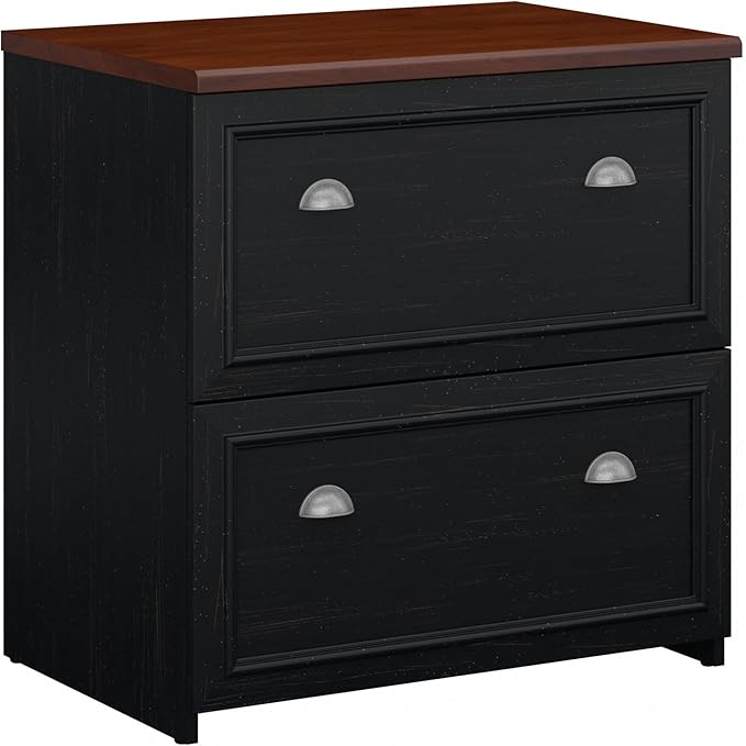 Bush Furniture Lateral File Cabinet with Antique Pewter Accents | Fairview Collection 2 Drawer Filing Storage Unit for Home Office | 32Wx21Lx31H