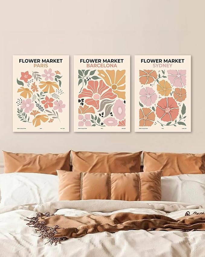 Sage Green Boho Wall Art Set of 3, Minimalist Framed Wall Art Geometric Line Leaf Beige Green Canvas Artwork Paintings, Abstract Botanical Boho Room Decor, Office, 12"x16"