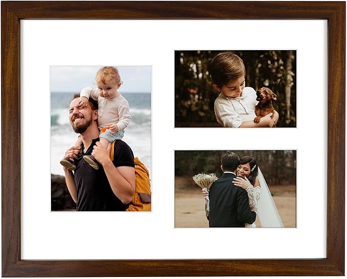 Golden State Art 11x14 Brown Wood Picture Frame - White Mat for 5x7 and 4x6 Photos - Real Glass, Sawtooth Hanger, Swivel Tabs - Wall Mounting - Great for Posters, Weddings, and Engagements