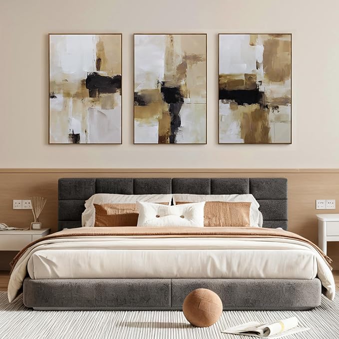Neutral Abstract Textured Framed Canvas Wall Art Set, Minimalist Wall Decor Modern Art Prints, Black Brown Wall Painting Artwork for Living Room,Bedroom,Dining Room,Office, 16"x24"x3
