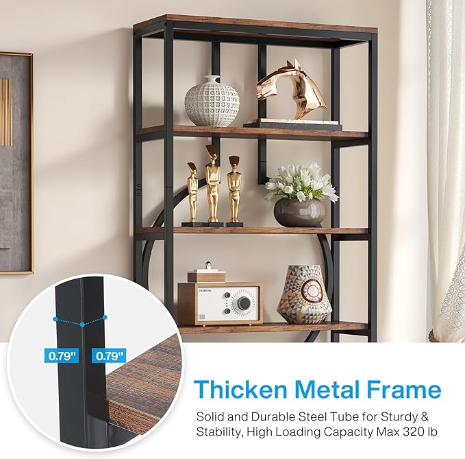 Tribesigns 70.9 Inch Industrial Bookshelf, 6-Tier Tall Etagere Bookcase with Open Shelves, Metal Decorative Book Shelf Storage Shelving Unit for Living Room and Home Office, Rustic Brown 2PCS