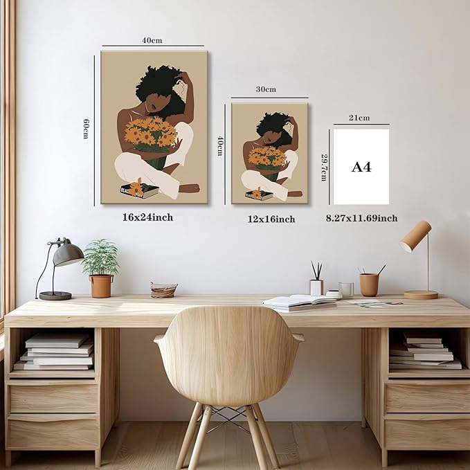 TUEASKY 3 Piece Canvas Wall Art African American Wall Decor Black Woman Pictures Sunflower Butterfly Paintings Abstract Prints Boho Artwork for Bedroom Bathroom