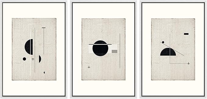 SIGNWIN Framed Canvas Print Wall Art Set Mid-Century Modern Geometric Polygons Abstract Shapes Illustrations Modern Art Decorative Minimal Duotone for Living Room, Bedroom, Office - 24"x36"x3 White