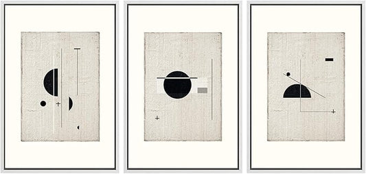 SIGNWIN Framed Canvas Print Wall Art Set Mid-Century Modern Geometric Polygons Abstract Shapes Illustrations Modern Art Decorative Minimal Duotone for Living Room, Bedroom, Office - 24"x36"x3 White