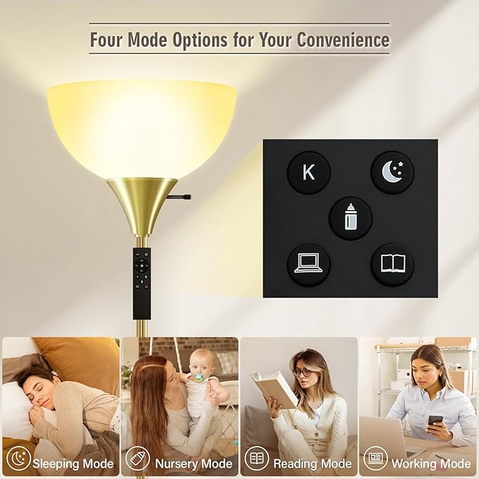 Floor Lamps for Living Room, 71'' Torchiere Floor Lamps with Remote, 2700K-6500K Colors Temperature & Brightness Adjustable, 10W/1200LM Gold Dimmable Floor Lamp,Tall Standing Lamp for Bedroom/Office
