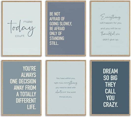 CXKAWM 6Pcs Inspirational Quotes Wall Art Motivational Inspirational Office Wall Art Decor Prints, Blue Motivational Wall Decor Trendy Retro Posters for Office Home Decoration, 12x16 Unframed