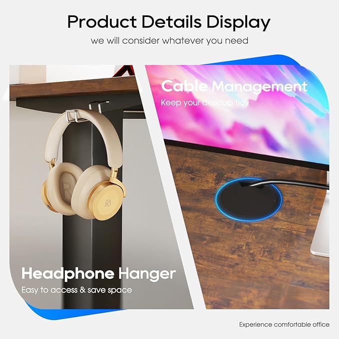 PayLessHere Electric Standing Desk 40x24 Inch Height Adjustable Desk Large Space Office Computer Desk with Headphone Holder 2 Memory Function for Home Office,Brown