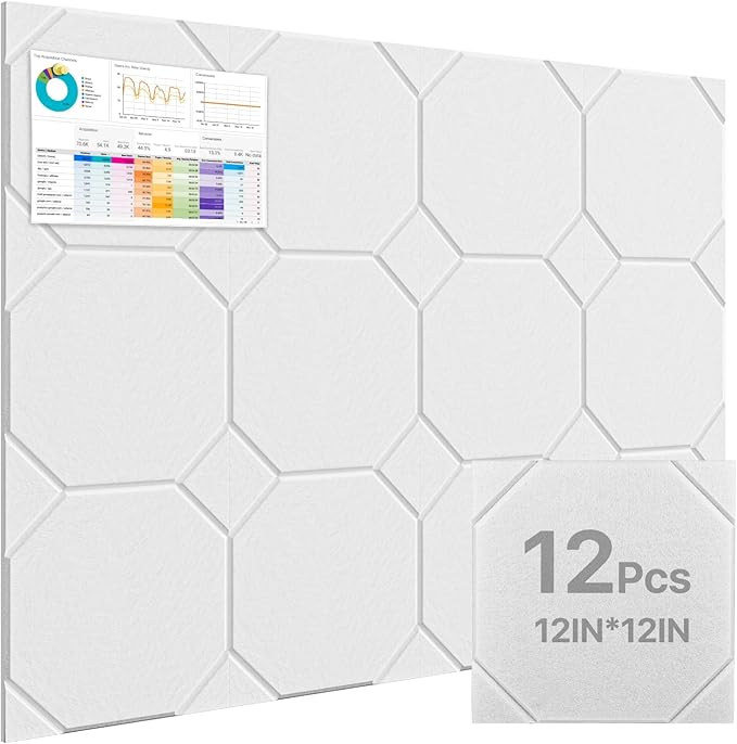 Large Cork Boards for Walls 48" X 36", Felt Bulletin Boards with Self Adhesive, 12 Pack Felt Wall Tiles Alternative Pin Board Cork Boards for Office Classroom Wall Decor White