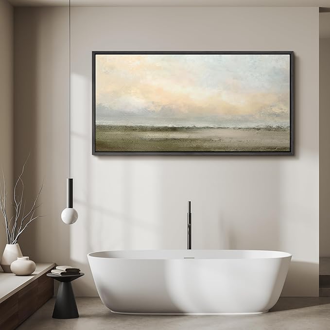 SIGNFORD Extra Large Framed Canvas Soft Sunrise Over Misty Fields Illustrations Modern Art Calm Warm for Living Room, Bedroom, Office - 60"x30"