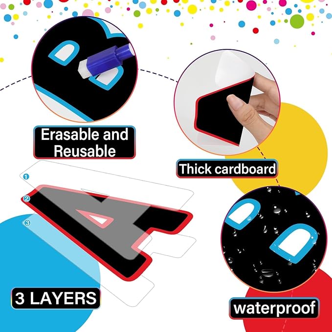 150 PCS Large 6" Font Bulletin Board Letters and Punctuation Cutouts Set, Black with Rainbow Neon Decoration Border Letters for Classroom Alphabet Poster Wall Bulletin Board Display Home School Decor
