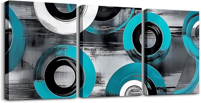 jejeloiu 12"x16"x3pcs Blue Geometric Office Decorations Artwork Posters Boys Girls 3 Piece Canvas Wall Art for Living Room Bedroom Abstract Art Picture Wall Decor