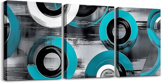 jejeloiu 12"x16"x3pcs Blue Geometric Office Decorations Artwork Posters Boys Girls 3 Piece Canvas Wall Art for Living Room Bedroom Abstract Art Picture Wall Decor