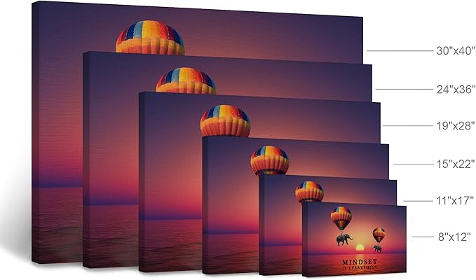 Smile Art Design Mindset is Everything Elephant with Balloon in Sunset Motivational Wall Art Canvas Print Inspirational Wall Art Entrepreneur Quote Office Living Room Decor Gift Ready to Hang 30x40