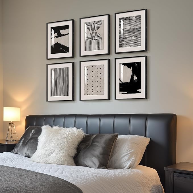 Framed Black and White Abstract Wall Art, 6 Pieces Modern Prints Paintings Artwork for Walls, Minimalist Abstract Pictures for Living Room Bedroom Dining Room Office Bathroom Wall Decor 11x14 Inch