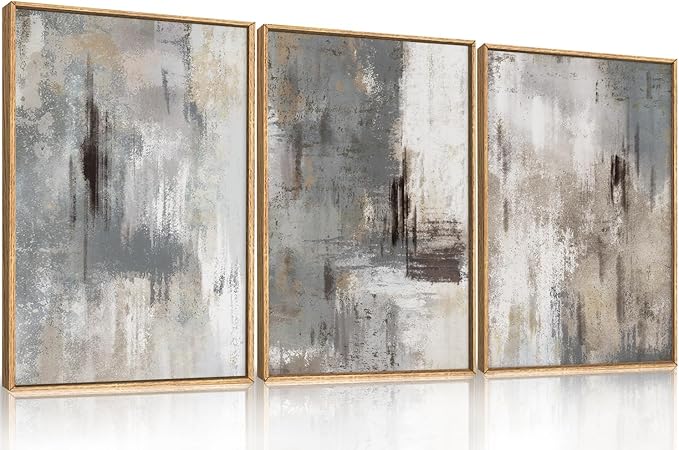 Aryroi Large Abstract Grey and Beige Framed Canvas Wall Art,Neutral Brush Stroke Wall Decor,Natural Modern Color Block Artwork,Minimalist Nordic Art Print for Living Room,Bedroom,Office- 16"x24"x3