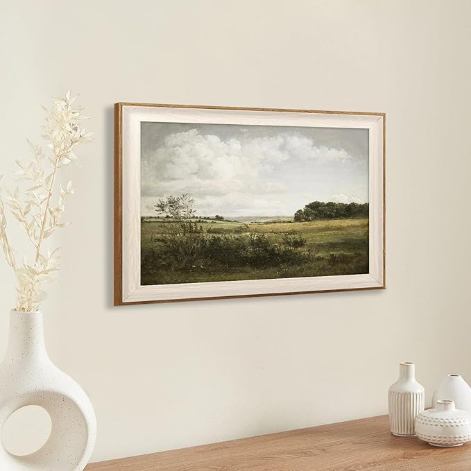 ASTRDECOR Framed Canvas Wall Decor for Bedroom, Vintage Nature Wall Art for Home Decor Aesthetic, Mountain Pictures Green Wall Decor Living Room, Meadow Oil Painting Landscape Wall Art Prints-16''x24''