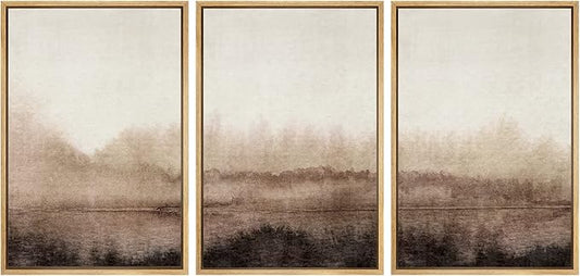 SIGNWIN Framed Canvas Print Wall Art Set Pastel Watercolor Brown Landscape Nature Wilderness Illustrations Modern Art Decorative Nordic Abstract for Living Room, Bedroom, Office - 24"x36"x3 Natural