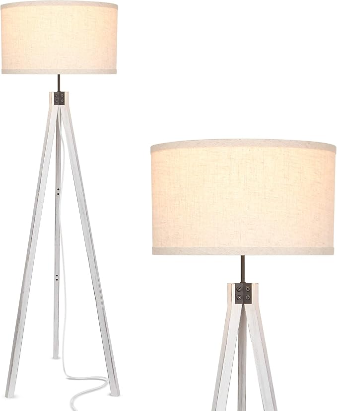 Brightech Eden Tripod Floor Lamp, Dimmable Standing Lamp with Solid Wood Legs for Bedroom Reading, Tall Tree Lamp for Offices, Modern LED Lamp for Living Rooms, Great Living Room Decor - Rustic Wood