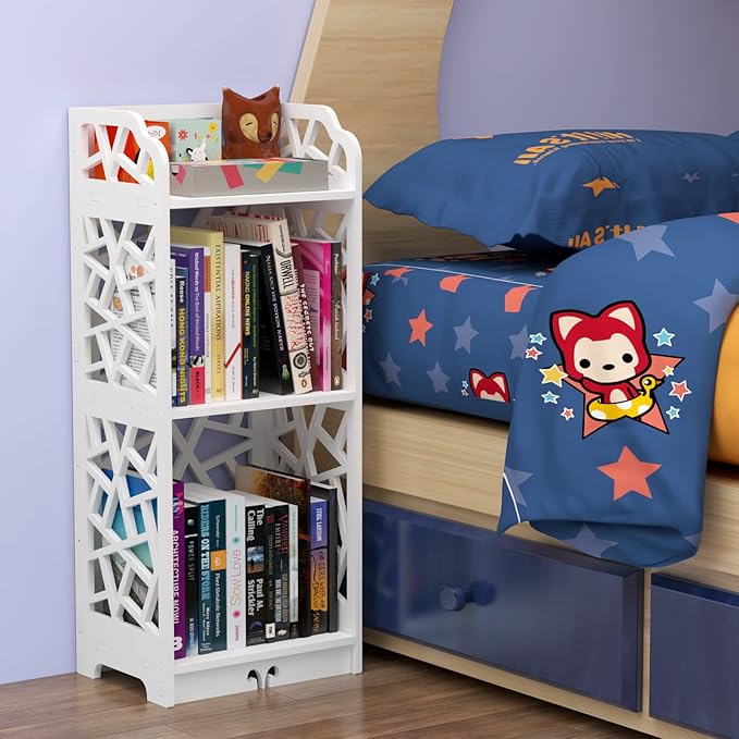 Rerii 3 Tier Bookshelf, Small Bookcase for Small Spaces, Narrow Thin Book Shelf for Bedroom, 3 Shelf Bookcase for Kids Room and Living Room