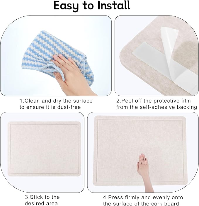 Bulletin Board, 36" x 24" Foldable Cork Board Felt Pin Boards with 35 Pushpins Self-Adhesive Photo Decorative Felt Boards for Walls, Office, School, Classroom, Home, Bedroom - Oatmeal
