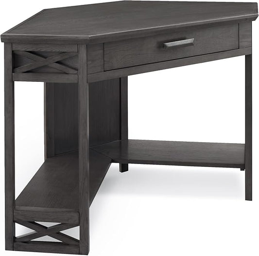 Leick Home 84430 Oak Corner Computer/Writing Desk with Drawer, Smoke Gray