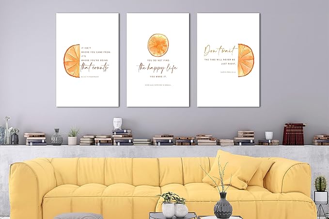 SHMAO Office Canvas Wall Art Motivational Wall Decor, 3 Piece Modern Orange Canvas Print Pictures for Office Wall Decor Women Inspirational Framed Artwork Home Office Decor 20”x30”x3 Panels