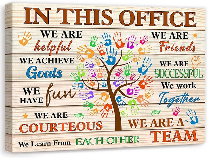 In This Office Wall Decor,Positive Teamwork Quote We Are A Team Wall Art Canvas Framed for Home Office Wall Decor 12 x 15 in