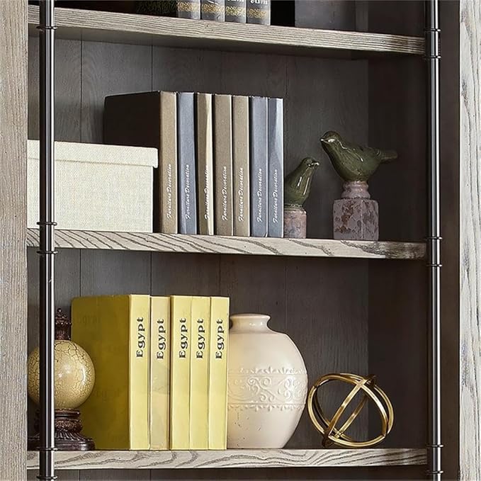Martin Furniture Avondale 8' Tall Bookcase Wall with Ladder Storage Organizer Display Gray