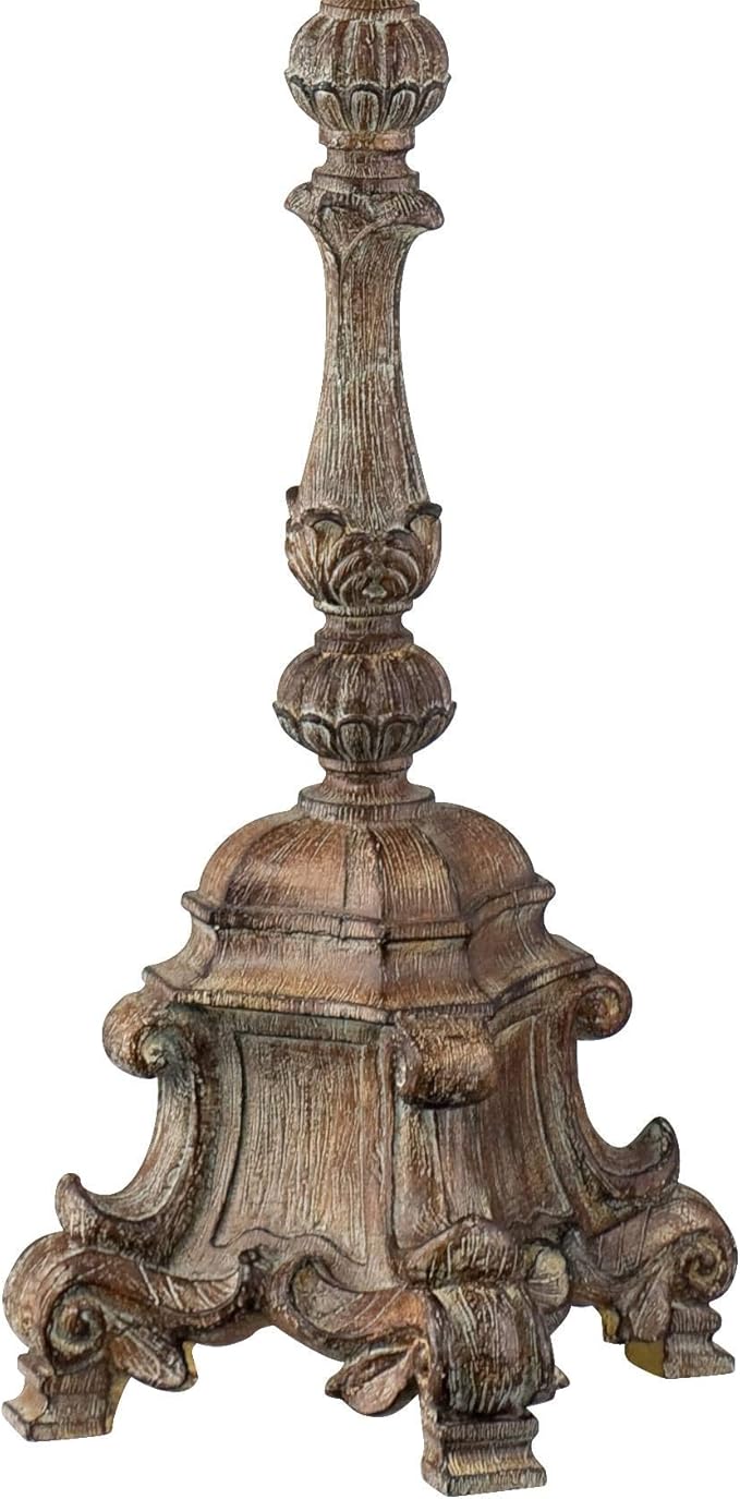 Regency Hill Rustic French Country Traditional Style Floor Lamp Standing 62" Tall Faux Wood Antique Candlestick Beige Silk Fabric Bell Shade Cottage Core Decor for Living Room Reading House Bedroom