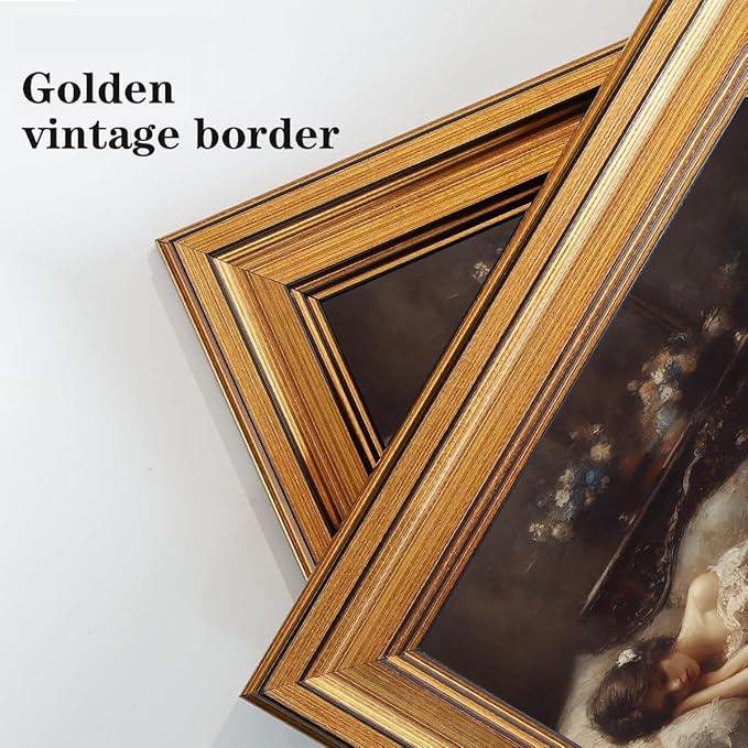 Gold Framed Wall Art Vintage Canvas Wall Art Tired Woman Moody Victorian Artwork Prints Picture for Living Room Bedroom Farmhouse Bathroom Office Decor, 8x10