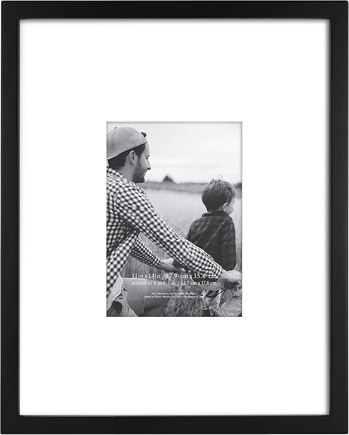 MCS East Village 11x14 Matted Picture Frame with 5x7 Photo Display, Black Wall Hanging Frame for Photos & Posters (1-Pack)
