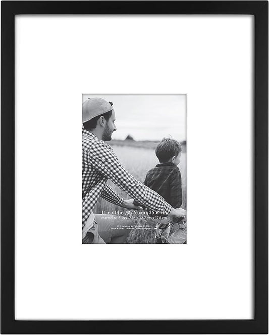 MCS East Village 11x14 Matted Picture Frame with 5x7 Photo Display, Black Wall Hanging Frame for Photos & Posters (1-Pack)