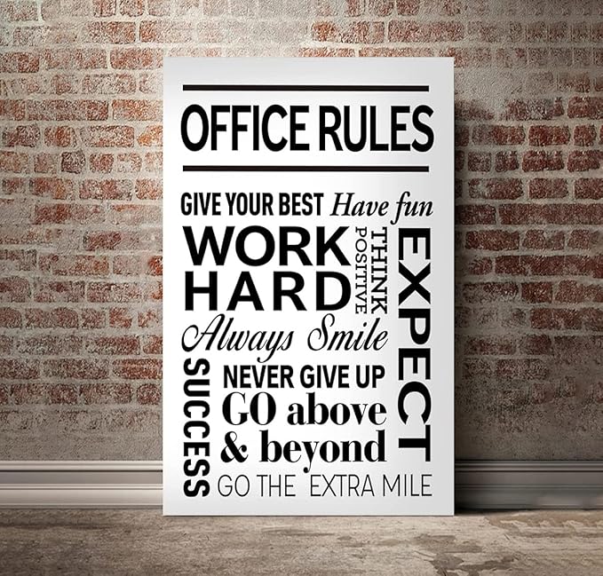 Black and White Inspirational Quote Office Rules Canvas Poster Motivational Print Paintings for Home Office Wall Art Decoration Wooden Framed Ready to Hang-28 x 44 inches