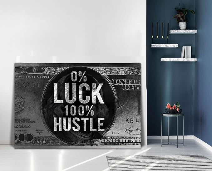 Yatsen Bridge Motivational Modern Home Decor 0% Luck 100% Hustle Canvas Wall Art Black and White Inspiring Office Artwork for Classroom Study Room Decor Farmed Easy to Hang, 44" Wx28 H