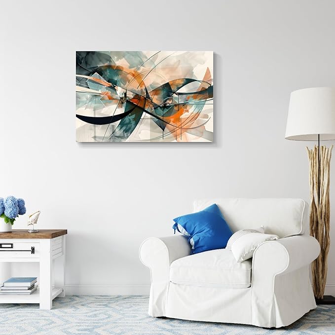 gaosoul Modern Abstract Canvas Wall Art Graffiti Artwork in Cyan and Orange Colors Framed Elegant Morandi Color Painting Prints for Living Room Bedroom Office Decor 36x24in