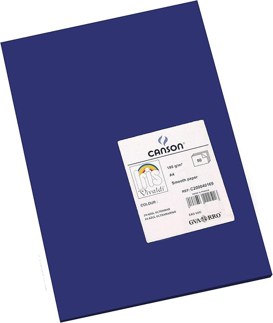 Canson Iris Vivaldi A4 185 GSM Smooth Colour Paper - Ultramarine (Pack of 50 Sheets)