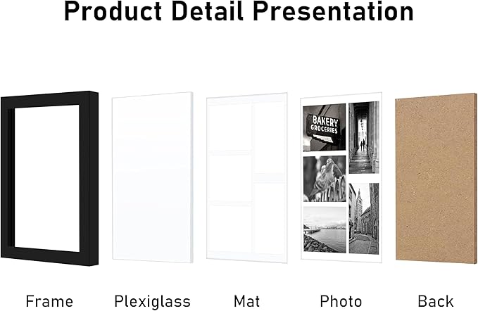 VIOLABBEY 11x14 Picture Frames 2Pack, Fit Five 4x6 Photos with Mat or One 11x14 Picture without Mat for Wall or Tabletop, Black 4x6 Picture Frame Collage with Stand