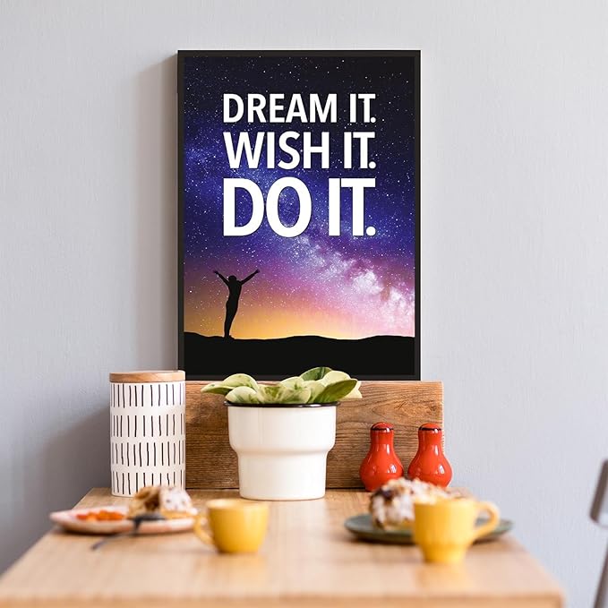 Funky Motivational Quotes Wall Art Trendy Motivational Dream It Wish It Do It Canvas Poster Work Motivation Hustle Inspiring Prints Painting For Office Living Room Wall Decor 8x12in Framed
