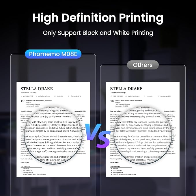 Phomemo M08E Portable Printers Wireless for Travel, Bluetooth Inkless Thermal Printer Support 8.5'' x 11'' US Letter, Compatible with iPhone, Android Phone, Laptop for Office Car Home Use