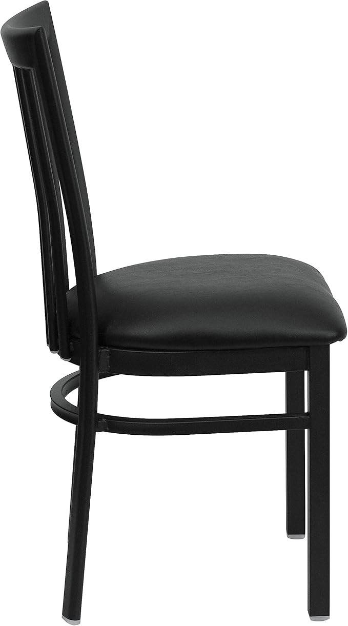 Flash Furniture 4 Pack HERCULES Series Black School House Back Metal Restaurant Chair - Black Vinyl Seat