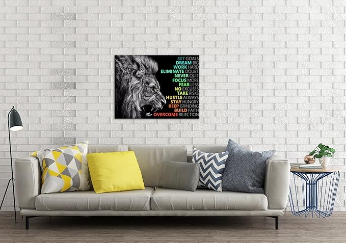 Motivational Wall Art Lion Canvas Posters Office Wall Decor Inspirational Entrepreneur Positive Affirmation Quote Wall Paintings Picture Artwork for Living Room BedroomDecor Framed[30″W X 40″H]