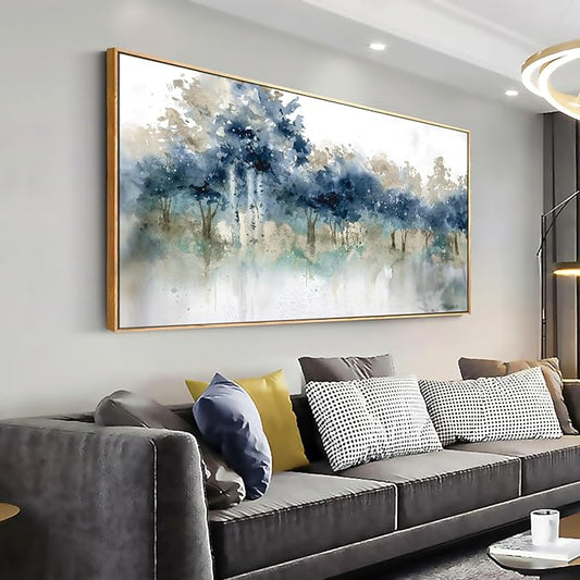 Wall Art Landscape Modern Wall Decor Canvas Painting Blue Ink Wall Art Large Artwork for Living Room Bedroom Office Home Decor 24"x48" with Framed