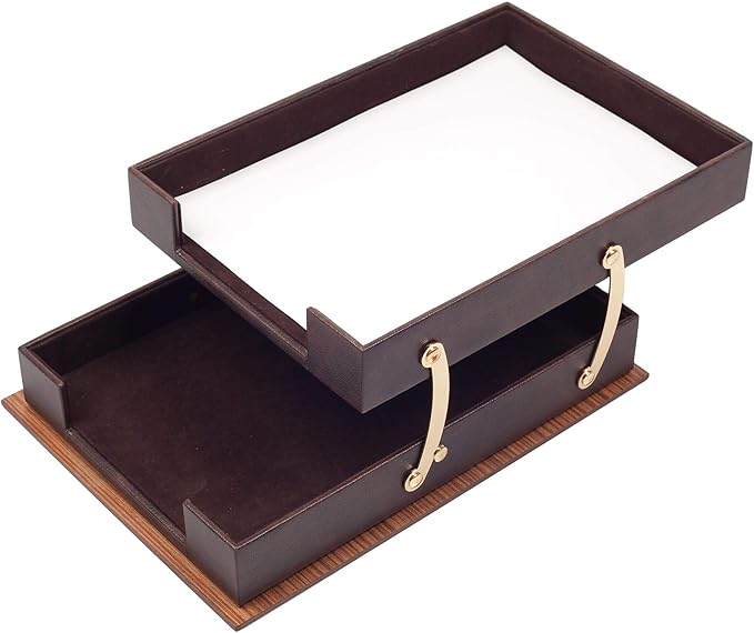MOOGCO Leather Desk Set - Walnut Wood Desk Set - Office Product - Home Office Accessories - Desk Supplies - 11 PCS (Brown)