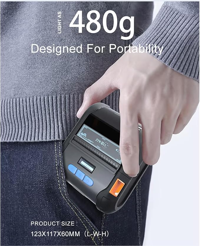 Portable 80mm Label Printer, Clear 203dpi Precision Printing with Fast 100mm per S Speed and OLED Display, with USB and WiFi Connectivity, for Home Office Shipping Labels (100-240V US Plug)