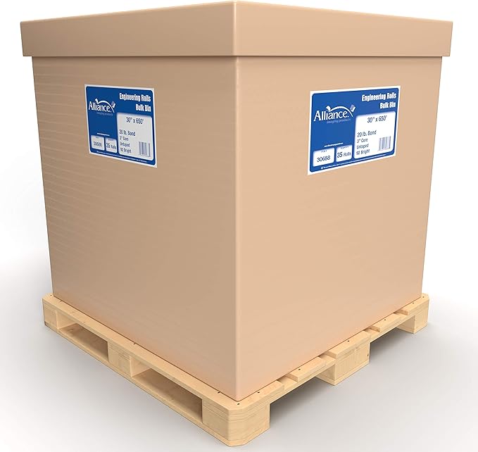 Alliance Wide Format Paper 30” x 650’ Rolls Bond Engineering 92 Bright 20lb - 35 Rolls Per Pallet with 3” Core