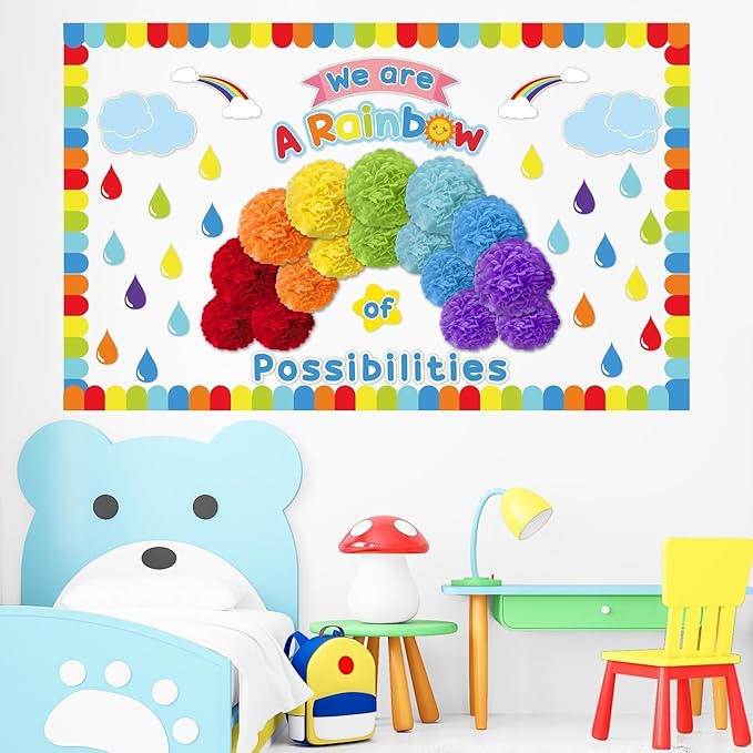 3D We are A Rainbow of Possibilities Bulletin Board Decorations Colorful Rainbow Bulletin Board Motivational Rainbow Themed Classroom Decor for Back to School Chalkboards Wall