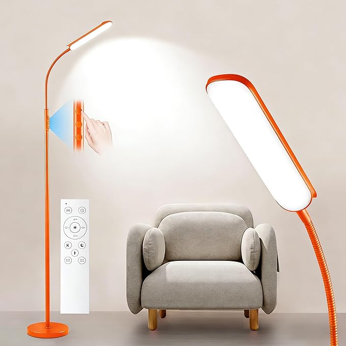 Dimmable LED Floor Lamp, Super Bright Reading Lamps Floor Standing lamp with Remote & Touch Control, Orange